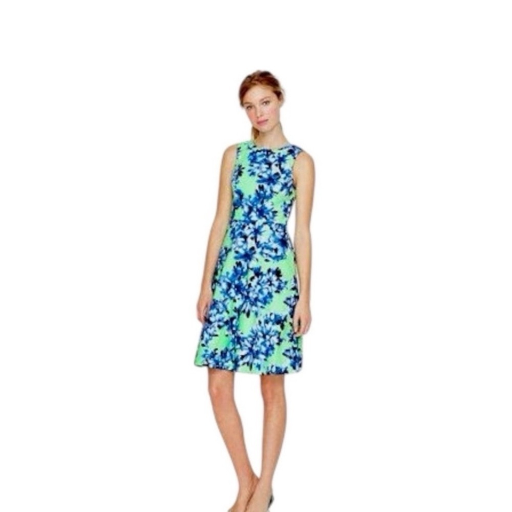 J. Crew Green Midi Dress with Blue & White Floral Print